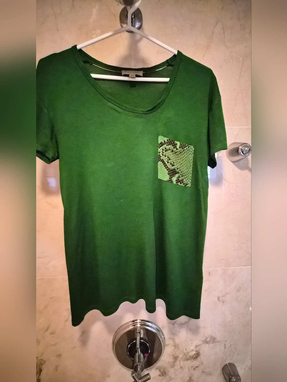 Burberry London Emerald Green T-Shirt w/ Snakeskin Pocket